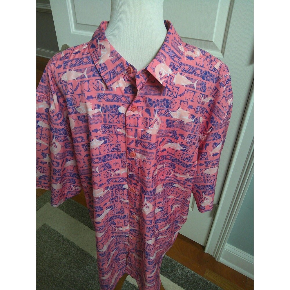 Guy Harvey Performance Vented Shirt Men's XXL Pink  Short Sleeve Fishing